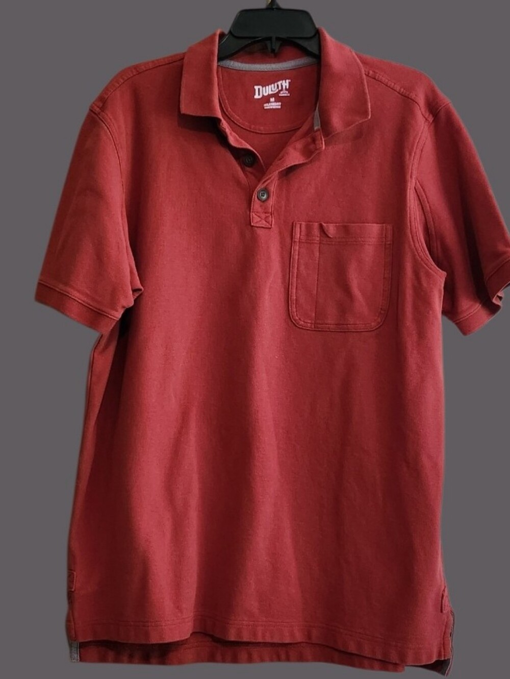 Duluth Trading Co Mens Brick Red Short-Sleeve Polo with Chest Pocket